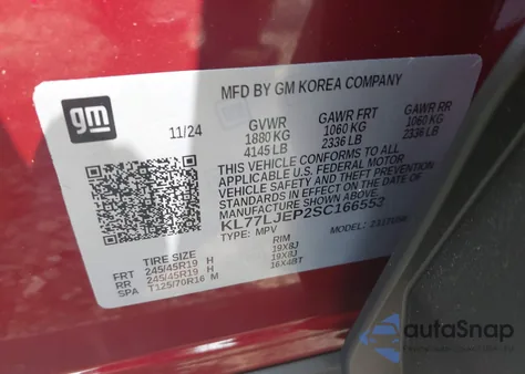 2025 Chevrolet Trax Fwd 2Rs from USA, damaged, VIN KL77LJEP2SC166553